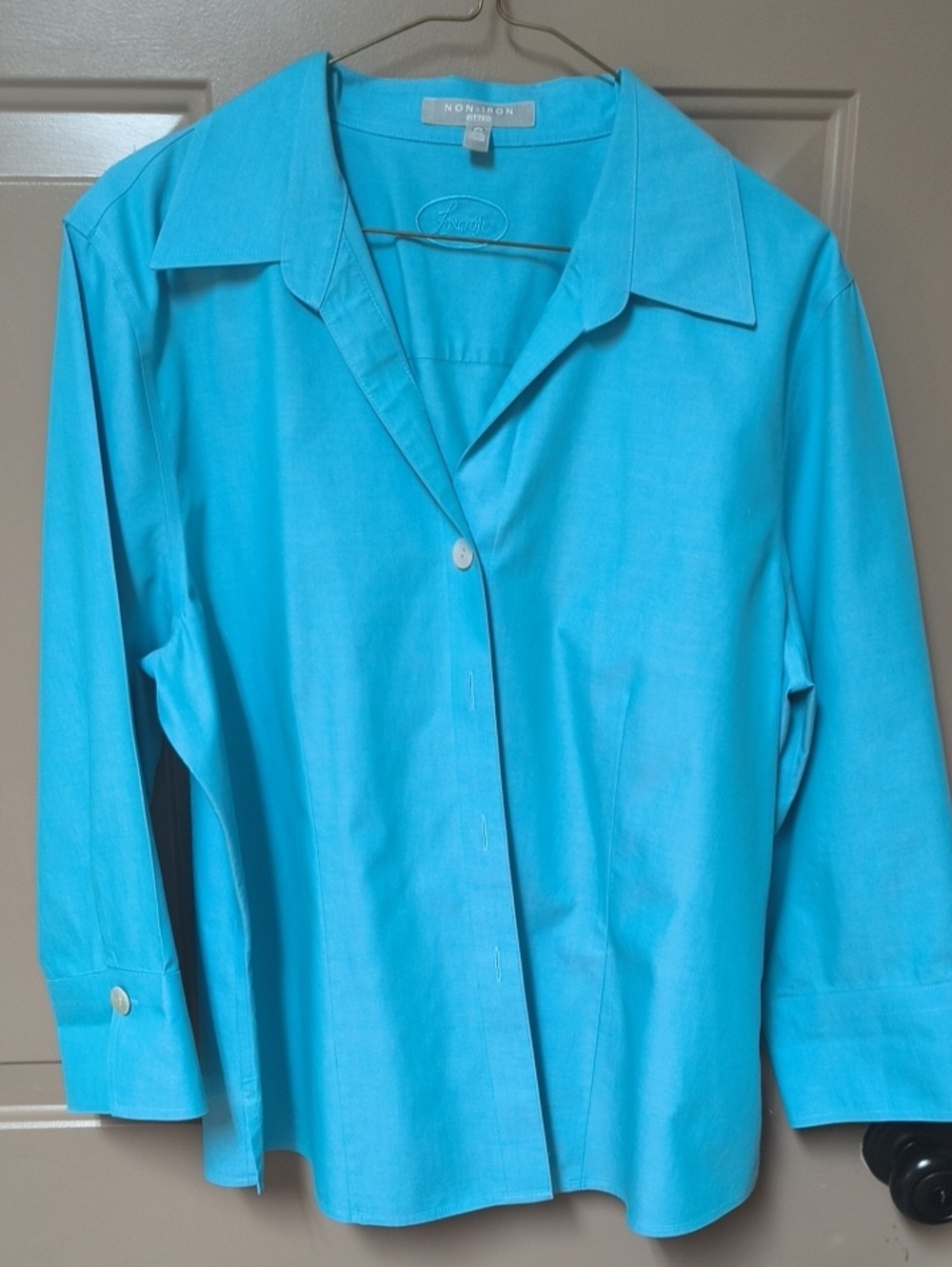 Foxcroft Turquoise Button Down Shirt 100% Cotton Size16 XL Classy fashion Casual